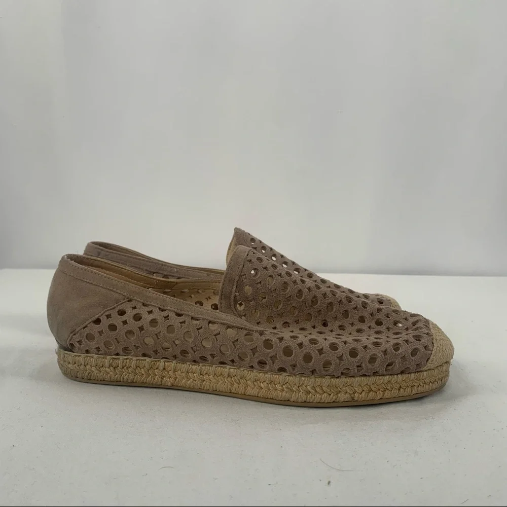 Stuart Weitzman Suede Lasercut‎ Accents Espadrilles Shoes in Taupe Size 7.5